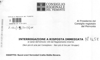 Interrogazione Consiglio Regionale, Willmer Ronzani, 14/01/2013
